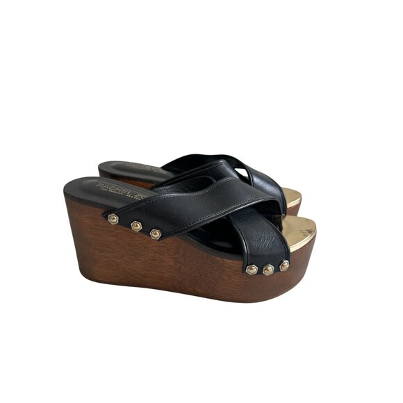 RACHEL ZOE Maddi Black Soft Calf Leather Platform Sandals Size 6.5 - Picture 2 of 11